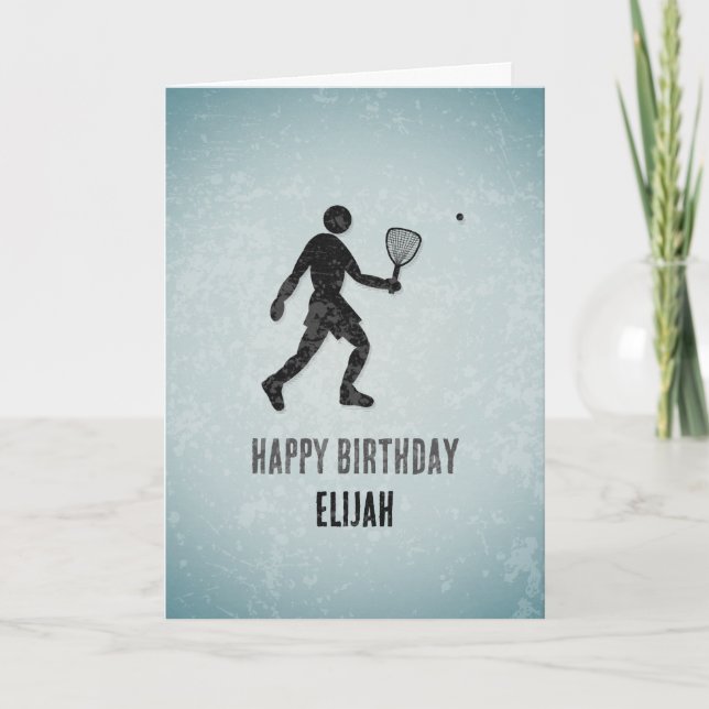 (Squash) Racketball Sporty Guy Occasion / Birthday Card (Front)