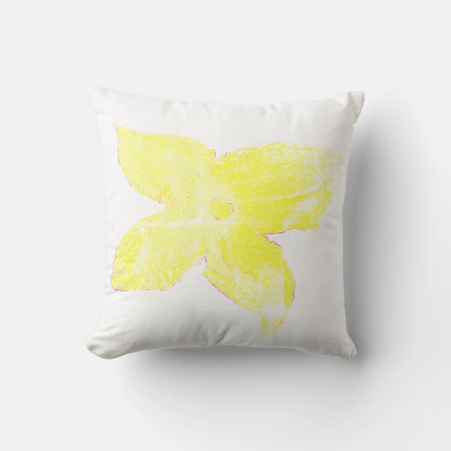 Squash Yellow Flower Sketch Cushion Throw Pillow (Front)