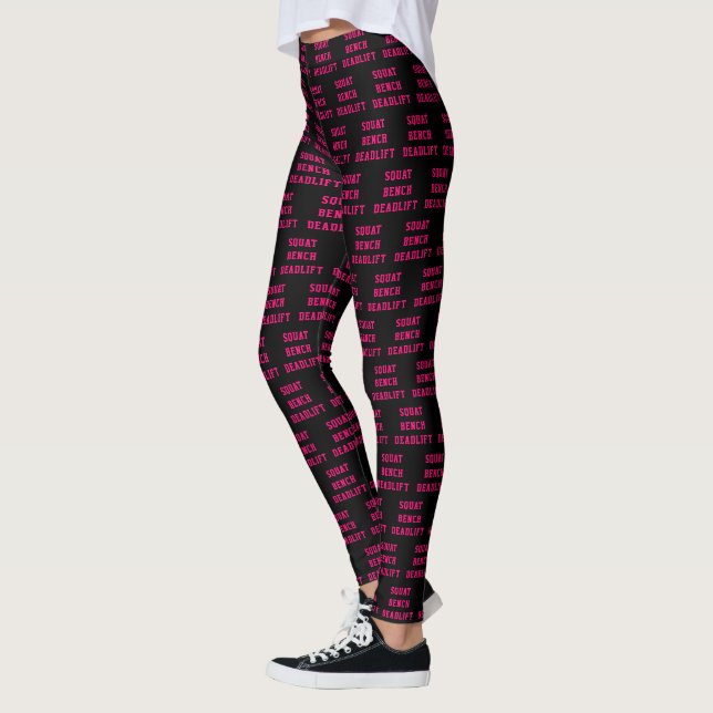 Squat Bench Deadlift Black and Hot Pink Leggings (Left)