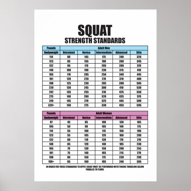 Squat Strength Standards - Gym Motivational Poster (Front)