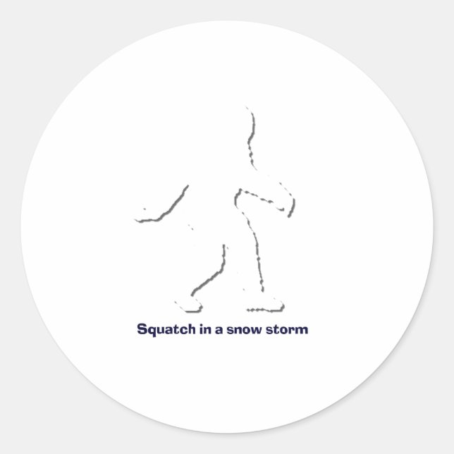 Squatch in a snow storm classic round sticker (Front)