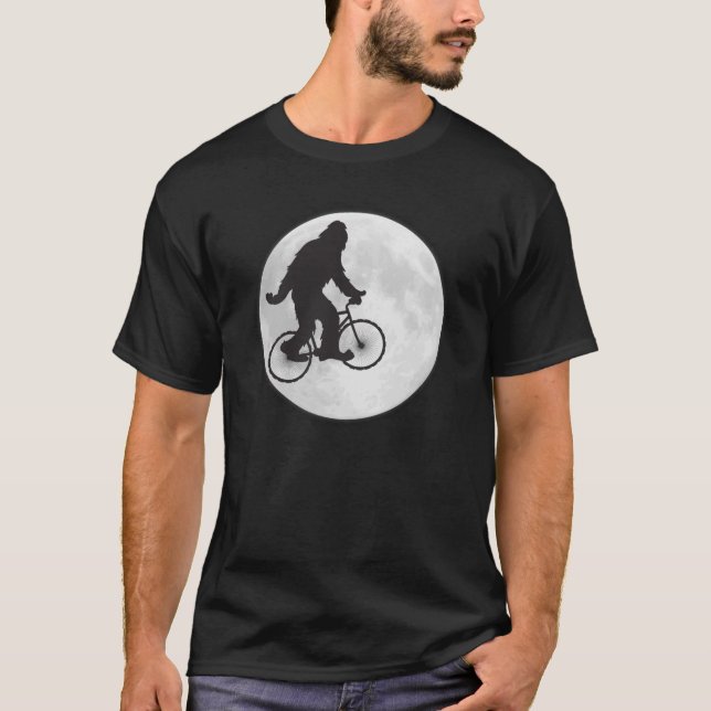 Squatch on a Bike In Sky With Moon T-shirt (Front)