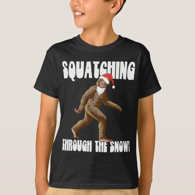 Squatching Through The Snow Christmas Bigfoot Sant T-Shirt (Front)