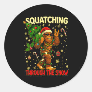 Squatching Through The Snow Funny Bigfoot Xmas Lig Classic Round Sticker