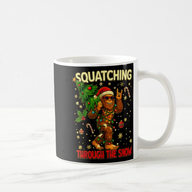 Squatching Through The Snow Funny Bigfoot Xmas Lig Coffee Mug (Right)