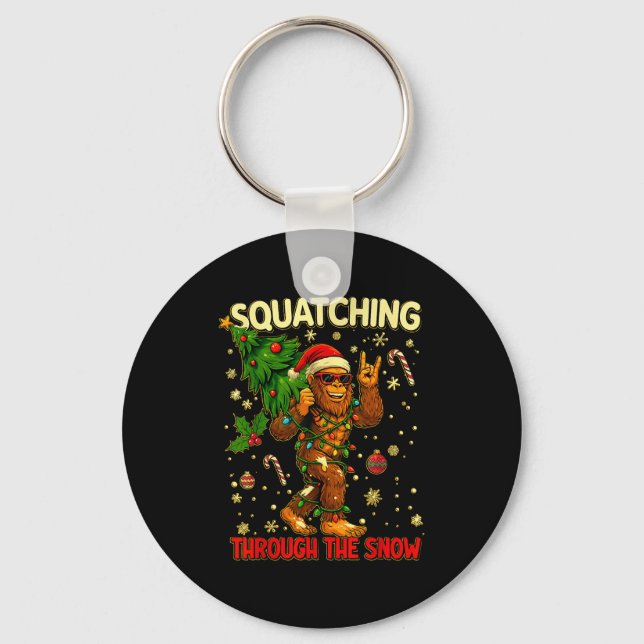 Squatching Through The Snow Funny Bigfoot Xmas Lig Key Ring (Front)