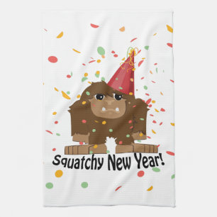 Squatchy New Year Tea Towel
