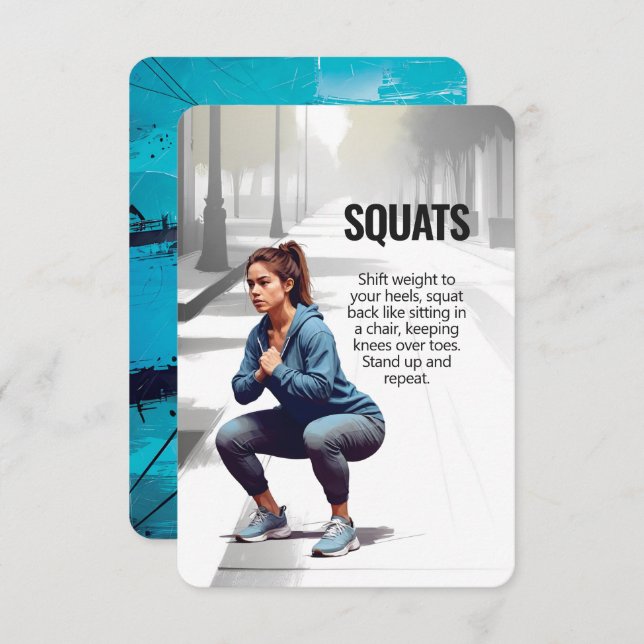 Squats Fitness Card with Blue Backing (Front/Back)