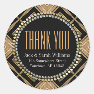 Squaza Love Art Deco Gold Black Thank You Round Classic Round Sticker