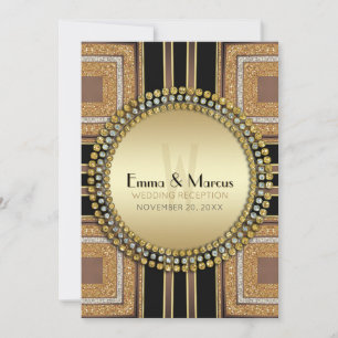 Squazi Art Deco Gold Black Wedding Reception Invitation