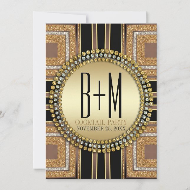 Squazi ArtDeco Gold Black Cocktail Party Invitation (Front)
