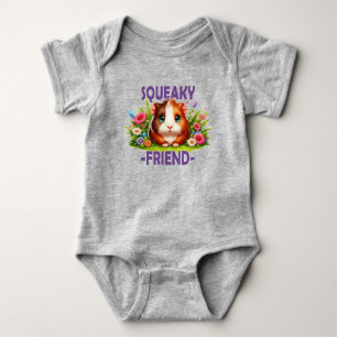 Squeaky Friend pun. Cute Baby Guinea Pig cartoon Bodysuit