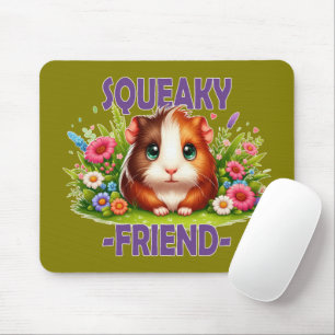 Squeaky Friend pun. Cute Baby Guinea Pig cartoon Mouse Mat