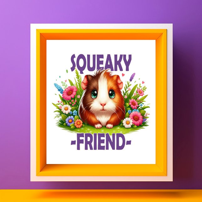 Squeaky Friend pun. Cute Baby Guinea Pig cartoon Photo Print (Creator Uploaded)