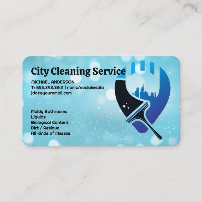 Squeegee Cityscape | Cleaning Services Business Card (Front)