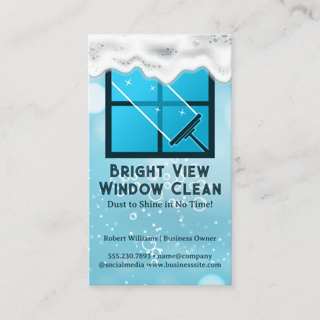 Squeegee | Window Cleaning | Soap Bubbles Business Card (Front)