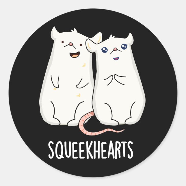 Squeekhearts Funny Mouse Sweetheart Pun Dark BG Classic Round Sticker (Front)
