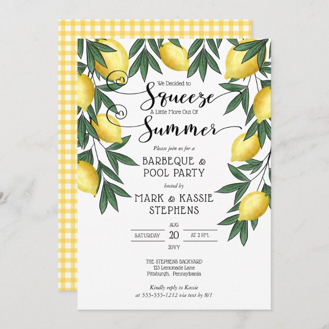 Squeeze A Little More Out of Summer Lemons BBQ Invitation (Front/Back)