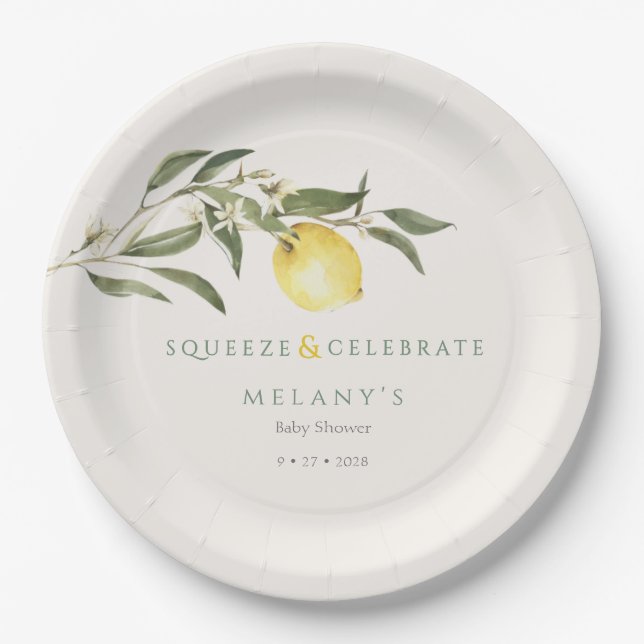 Squeeze & Celebrate Lemon Citrus Baby Shower Paper Plate (Front)