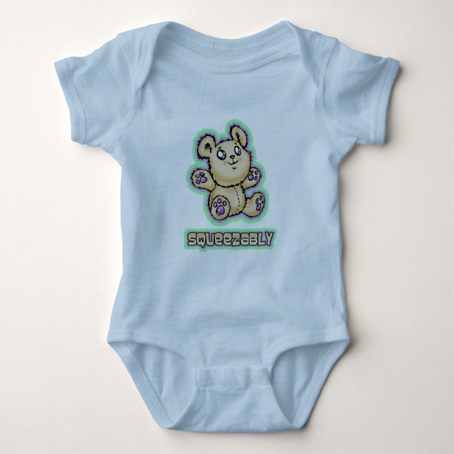 Squeeze Me Teddy Bear Cartoon Baby Bodysuit (Front)