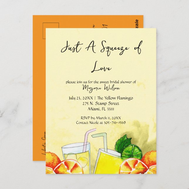 Squeeze of Love Lemonade Lemon Citrus Bridal Party Postcard (Front/Back)