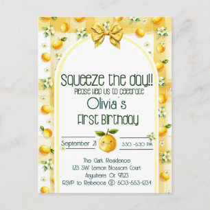 Squeeze the day - Babies 1st birthday Invitation Postcard