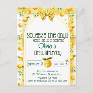 Squeeze the day - Babies 1st birthday Invitation Postcard