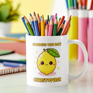 squeeze The Day Cute Kawaii Lemon personalised  Coffee Mug