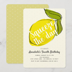 Squeeze the Day Lemon CItrus Yellow Birthday Invitation