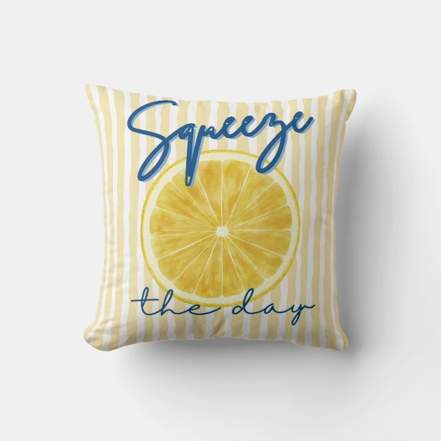 Squeeze the Day Lemon Motivational Quote Cushion (Front)