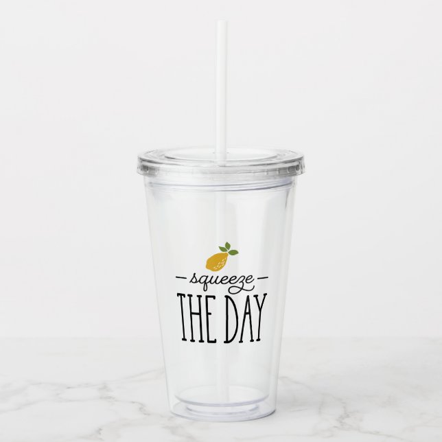 Squeeze the Day Lemon Themed Acrylic Tumbler (Front)