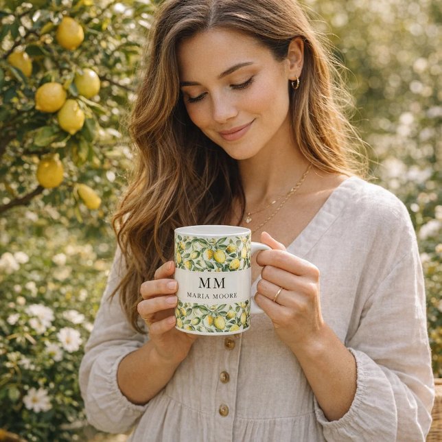 Squeeze the day lemons monogram coffee mug (Creator Uploaded)