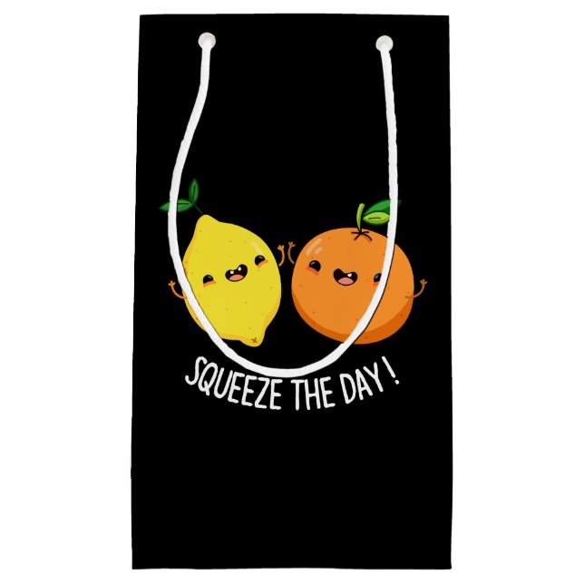 Squeeze The Day Positive Fruit Pun Dark BG Small Gift Bag (Front)
