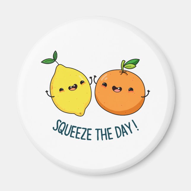 Squeeze The Day Positive Fruit Pun  Magnet (Front)