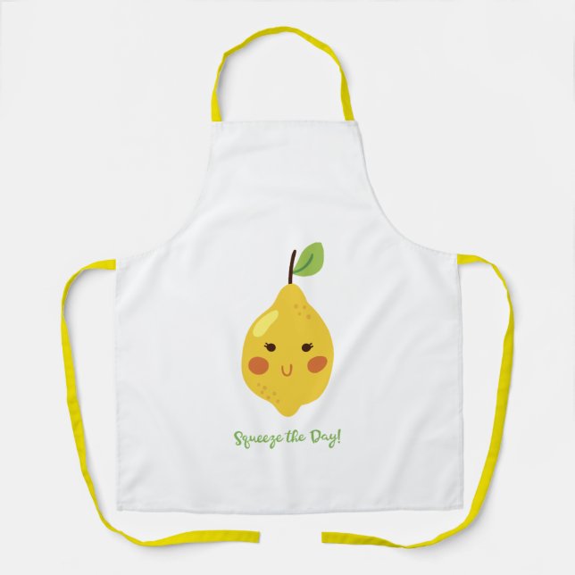 Squeeze the Day Punny Lemon Emoji Apron (Front)