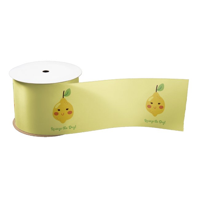 Squeeze the Day Punny Lemon Pattern  Satin Ribbon (Spool)