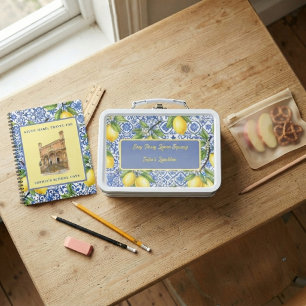 "Squeeze The Day" Sicilian Lemon, Blue Maiolica Metal Lunch Box