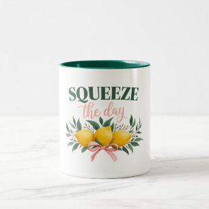Squeeze The Day Vintage Lemon Quote Two-Tone Coffee Mug