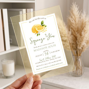 Squeeze You Modern Lemons Neutral Baby Shower Acrylic Invitations
