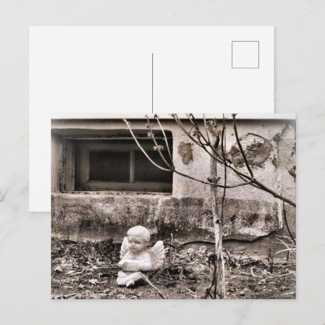 Squeezebox Angel in Winter Garden Sepia Tones Postcard (Front/Back)