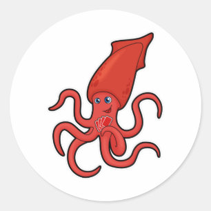 Squid at Poker with Poker cards Classic Round Sticker