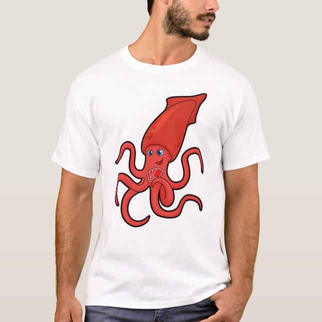 Squid at Poker with Poker cards T-Shirt (Front)