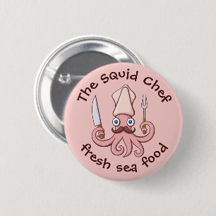 Squid Chef Cartoon 6 Cm Round Badge