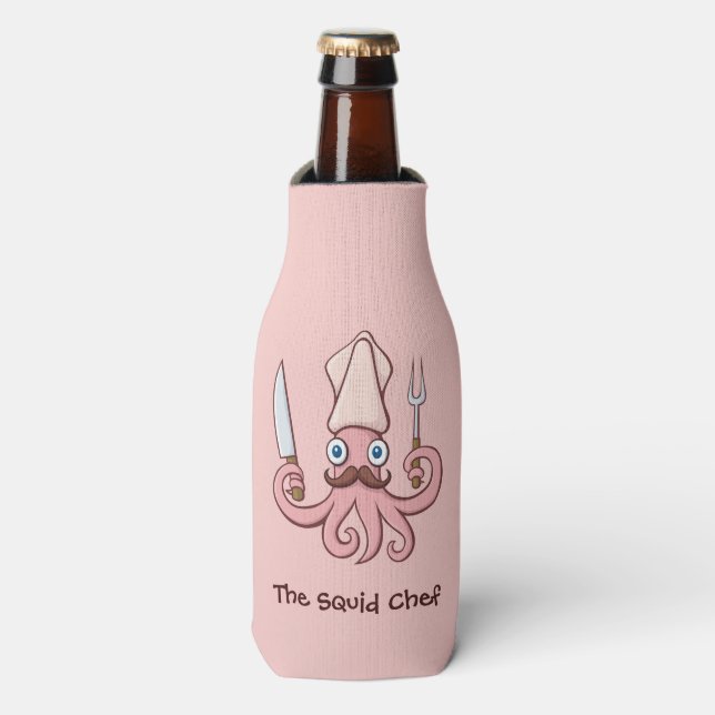 Squid Chef Cartoon Bottle Cooler (Bottle Front)