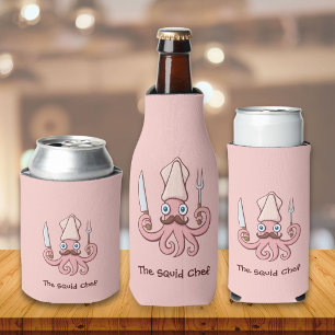 Squid Chef Cartoon Bottle Cooler