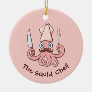 Squid Chef Cartoon Ceramic Tree Decoration
