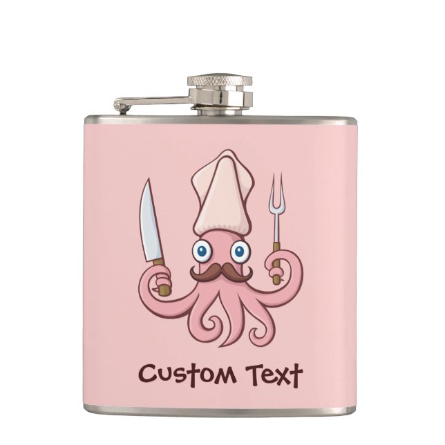 Squid Chef Cartoon Hip Flask (Front)