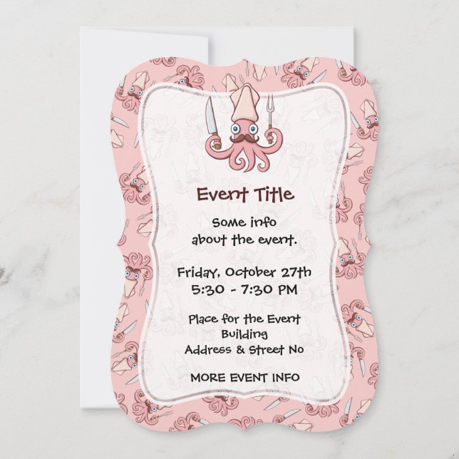 Squid Chef Cartoon Invitation (Back)