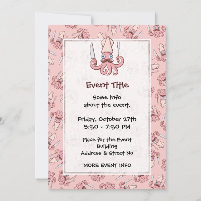 Squid Chef Cartoon Invitation (Back)