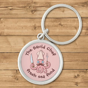 Squid Chef Cartoon Key Ring
